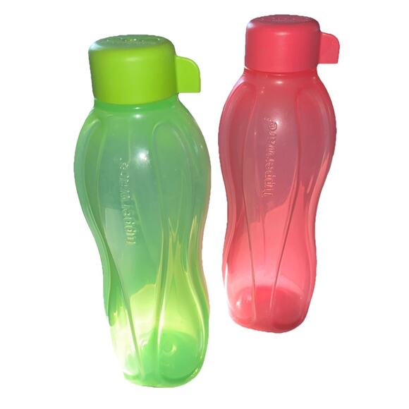 Tupperware Eco-Twist 16 Oz Water Bottle W/Twist Cap Set Of 2 - Green And Pink - Picture 1 of 4